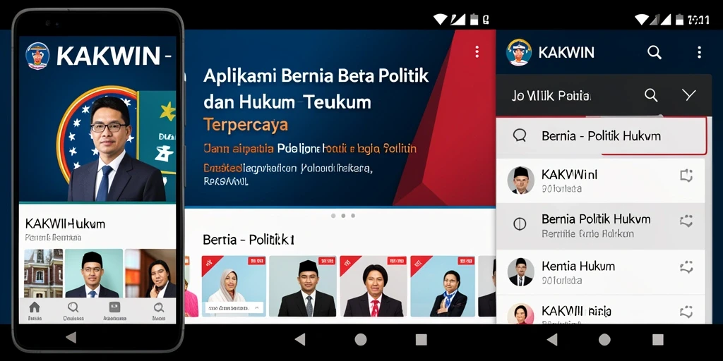 Tampilan antarmuka aplikasi KAKWIN untuk berita politik dan hukum.
