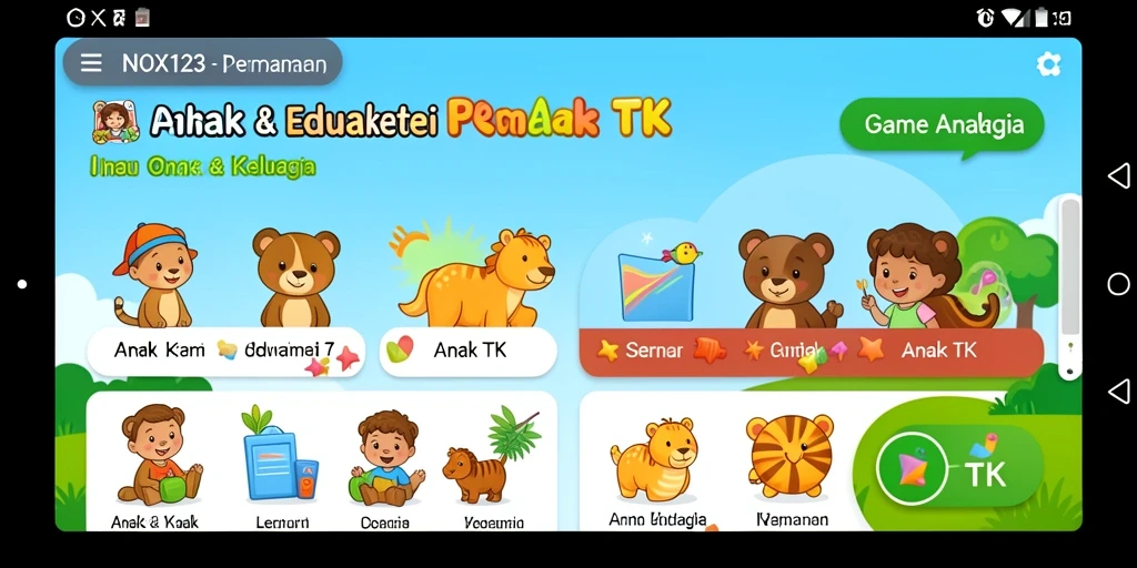 Tampilan antarmuka <strong>NOX123</strong> yang interaktif dan menarik untuk anak-anak.