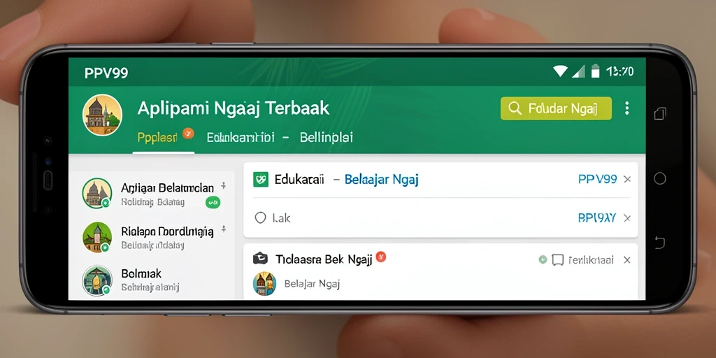 Antarmuka aplikasi PPV99 yang menarik untuk Belajar Ngaji.