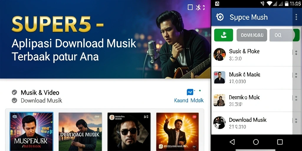 Tampilan antarmuka utama SUPER5 untuk Download Musik yang menarik.