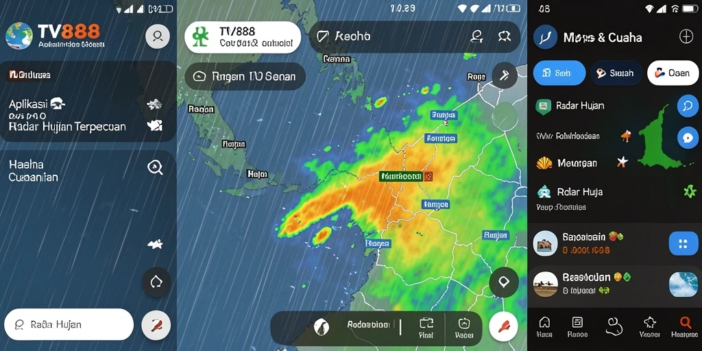 Screenshot utama TV888 dengan tampilan peta radar hujan yang jelas.